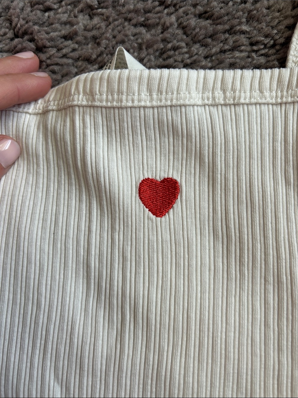 H&M Cream Ribbed Tank Top with Red Heart Patch - Picture 3 of 3